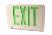 Exitronix GCLED-U-WH LED Exit/Emergency Sign With Light Bar, Green Letters, Battery Backup, Remote Head Capability